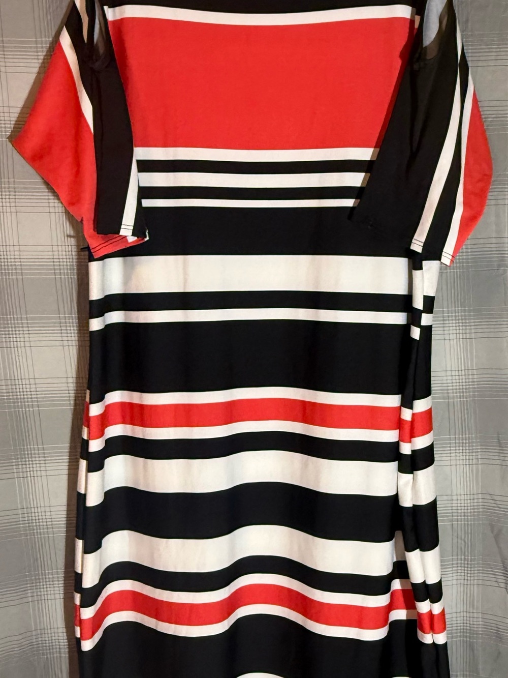karin stevens Red, Black & White Striped Midi Dress